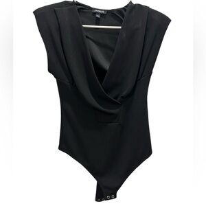 Express Women's Black Deep V Neck Bodysuit